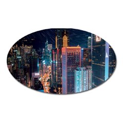 High Rise Buildings With Lights Oval Magnet by Pakrebo