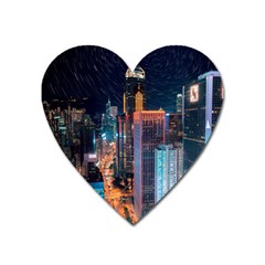 High Rise Buildings With Lights Heart Magnet