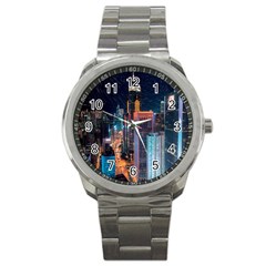 High Rise Buildings With Lights Sport Metal Watch