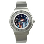 High Rise Buildings With Lights Stainless Steel Watch Front