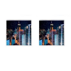 High Rise Buildings With Lights Cufflinks (Square)