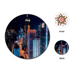 High Rise Buildings With Lights Playing Cards Single Design (Round)