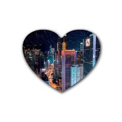 High Rise Buildings With Lights Rubber Coaster (Heart) 