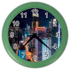 High Rise Buildings With Lights Color Wall Clock