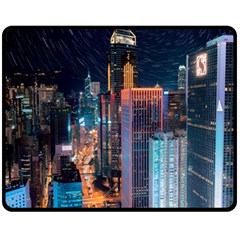 High Rise Buildings With Lights Fleece Blanket (Medium) 