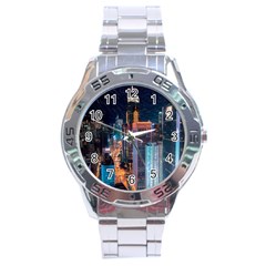 High Rise Buildings With Lights Stainless Steel Analogue Watch