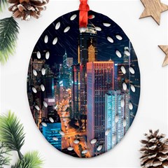 High Rise Buildings With Lights Ornament (Oval Filigree)