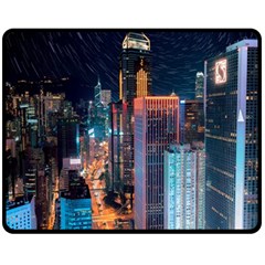 High Rise Buildings With Lights Double Sided Fleece Blanket (Medium) 