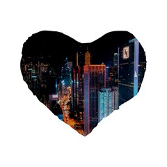 High Rise Buildings With Lights Standard 16  Premium Flano Heart Shape Cushions