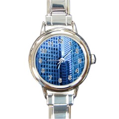 City Blue Building Construction Round Italian Charm Watch by Pakrebo