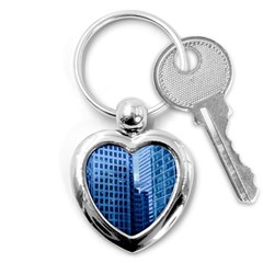 City Blue Building Construction Key Chain (heart) by Pakrebo