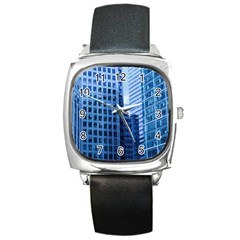 City Blue Building Construction Square Metal Watch by Pakrebo