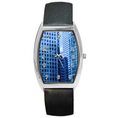 City Blue Building Construction Barrel Style Metal Watch by Pakrebo