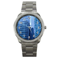 City Blue Building Construction Sport Metal Watch by Pakrebo