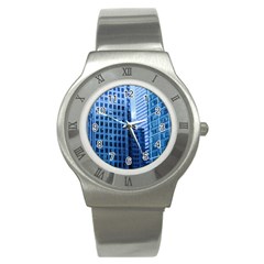 City Blue Building Construction Stainless Steel Watch by Pakrebo