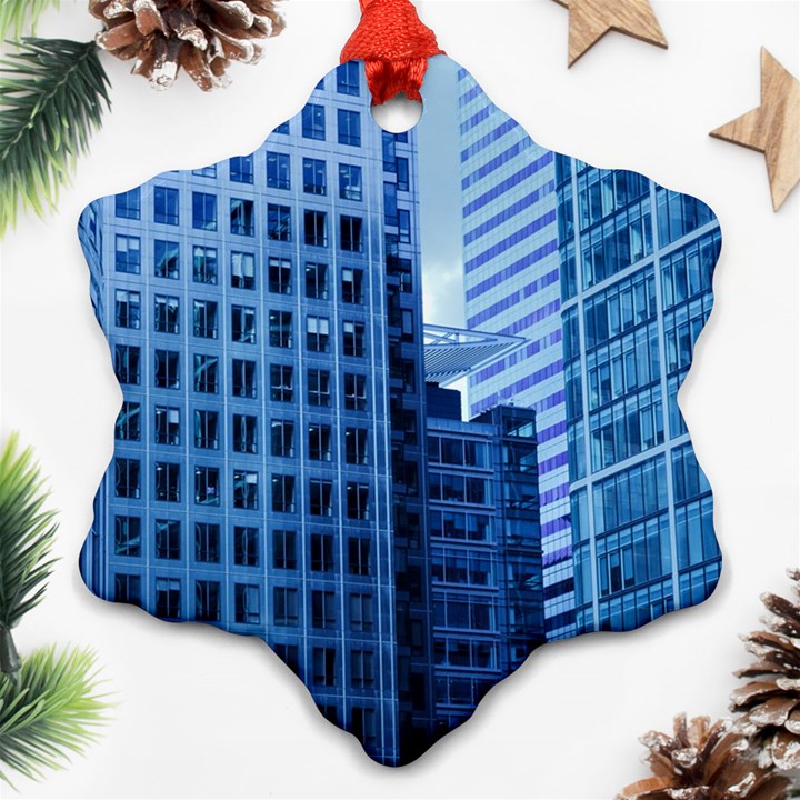 City Blue Building Construction Snowflake Ornament (Two Sides)