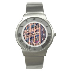 Low Angle Photography Of Beige And Blue Building Stainless Steel Watch by Pakrebo