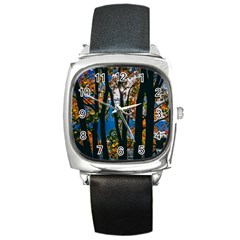 Silhouette Of Trees Square Metal Watch by Pakrebo