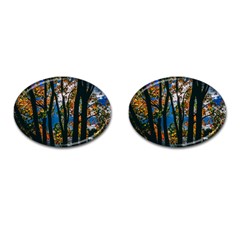 Silhouette Of Trees Cufflinks (oval) by Pakrebo