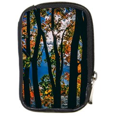 Silhouette Of Trees Compact Camera Leather Case by Pakrebo