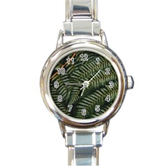 Green Leaves Photo Round Italian Charm Watch by Pakrebo