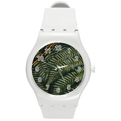 Green Leaves Photo Round Plastic Sport Watch (m) by Pakrebo