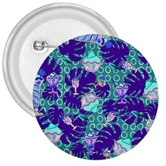 Ice Cream Tropical Pattern Blue 3  Buttons