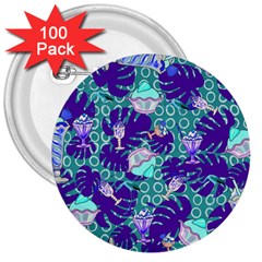 Ice Cream Tropical Pattern Blue 3  Buttons (100 pack) 