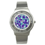 Ice Cream Tropical Pattern Blue Stainless Steel Watch Front