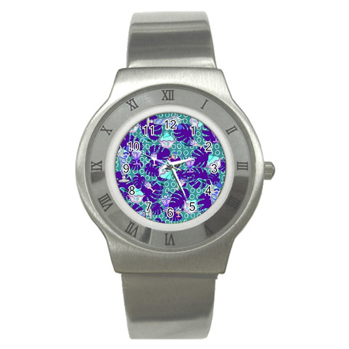 Ice Cream Tropical Pattern Blue Stainless Steel Watch