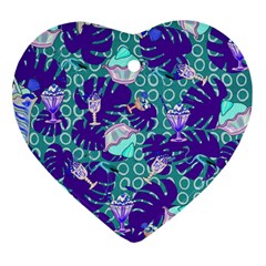 Ice Cream Tropical Pattern Blue Heart Ornament (Two Sides)