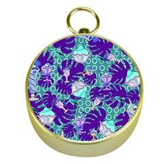 Ice Cream Tropical Pattern Blue Gold Compasses