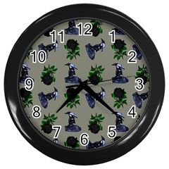 Gothic Girl Rose Grey Pattern Wall Clock (black) by snowwhitegirl