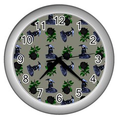 Gothic Girl Rose Grey Pattern Wall Clock (silver) by snowwhitegirl