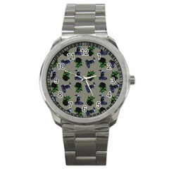 Gothic Girl Rose Grey Pattern Sport Metal Watch by snowwhitegirl