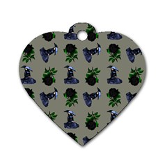 Gothic Girl Rose Grey Pattern Dog Tag Heart (two Sides) by snowwhitegirl