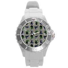 Gothic Girl Rose Grey Pattern Round Plastic Sport Watch (l) by snowwhitegirl