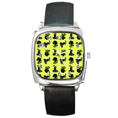 Gothic Girl Rose Yellow Pattern Square Metal Watch by snowwhitegirl