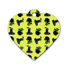 Gothic Girl Rose Yellow Pattern Dog Tag Heart (two Sides) by snowwhitegirl