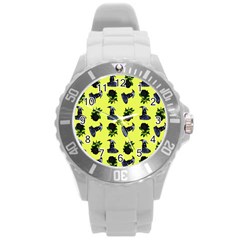 Gothic Girl Rose Yellow Pattern Round Plastic Sport Watch (l) by snowwhitegirl