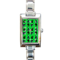 Gothic Girl Rose Green Pattern Rectangle Italian Charm Watch by snowwhitegirl