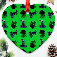 Gothic Girl Rose Green Pattern Ornament (heart) by snowwhitegirl