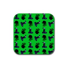 Gothic Girl Rose Green Pattern Rubber Coaster (square)  by snowwhitegirl