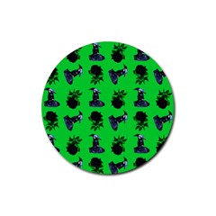 Gothic Girl Rose Green Pattern Rubber Coaster (round)  by snowwhitegirl