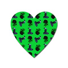 Gothic Girl Rose Green Pattern Heart Magnet by snowwhitegirl