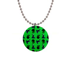 Gothic Girl Rose Green Pattern 1  Button Necklace by snowwhitegirl