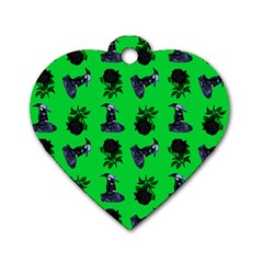 Gothic Girl Rose Green Pattern Dog Tag Heart (one Side) by snowwhitegirl