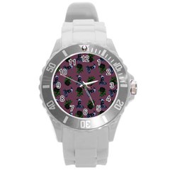 Gothic Girl Rose Mauve Pattern Round Plastic Sport Watch (l) by snowwhitegirl