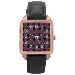 Gothic Girl Rose Mauve Pattern Rose Gold Leather Watch  by snowwhitegirl