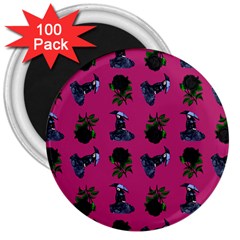 Gothic Girl Rose Pink Pattern 3  Magnets (100 Pack) by snowwhitegirl